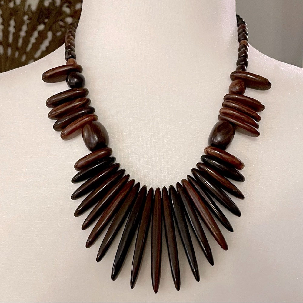 Mahogany wood statement necklace